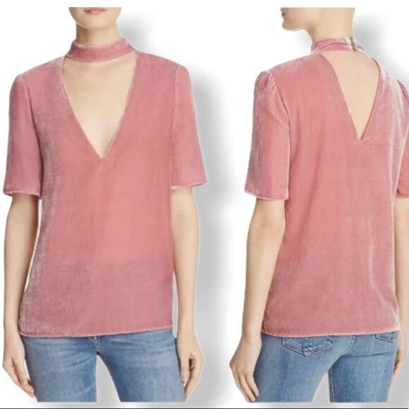 Paige SZ M Pink Velvet Double V Choker Top - Picture 1 of 4